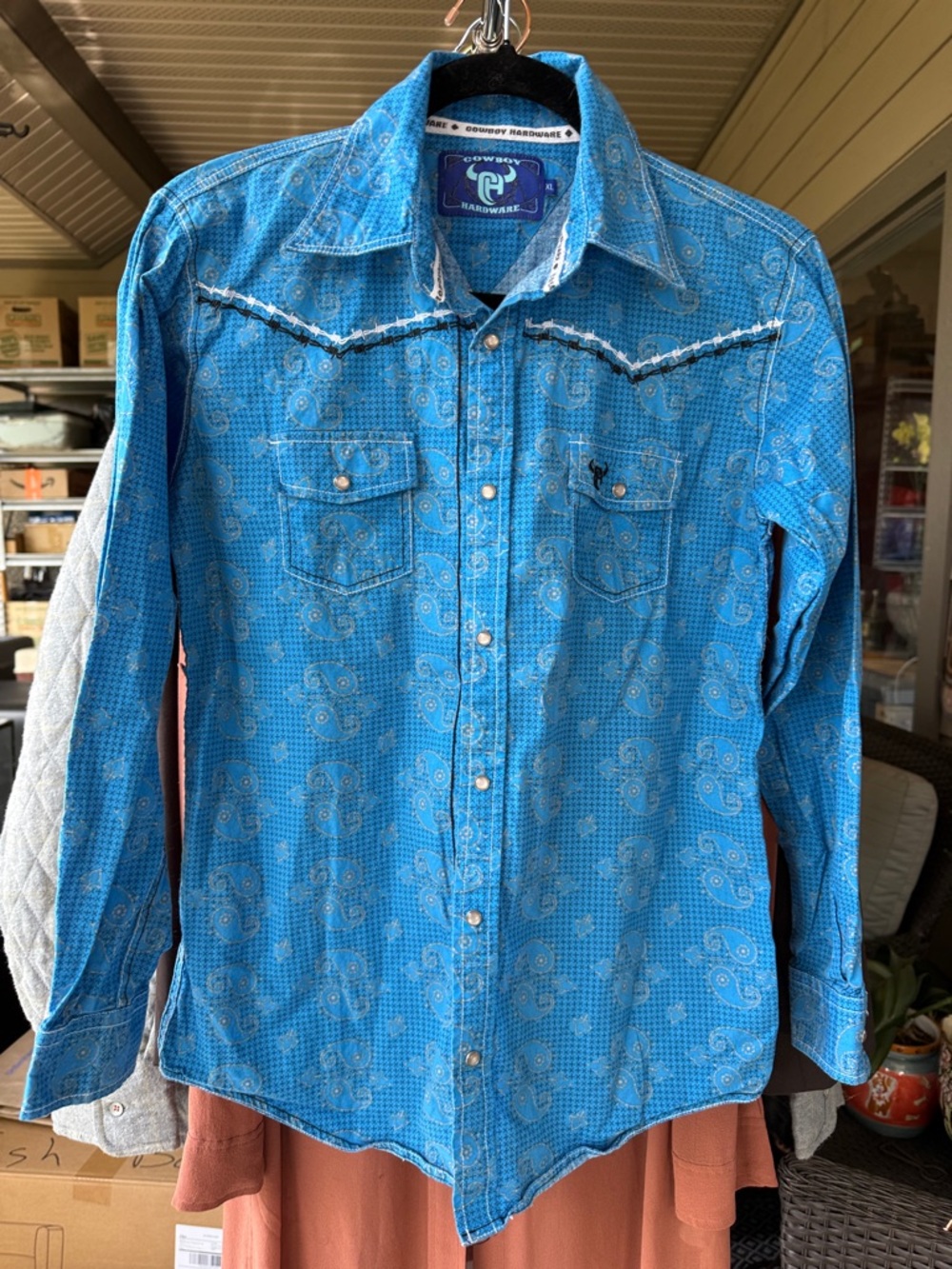 Cowboy Hardware Boys' Blue Paisley Button-Down Shirt XL